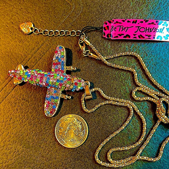 Crystal Sparkly airplane charm Necklace BJ: Pick Pink, multicolor or CLEAR - Picture 2 of 7